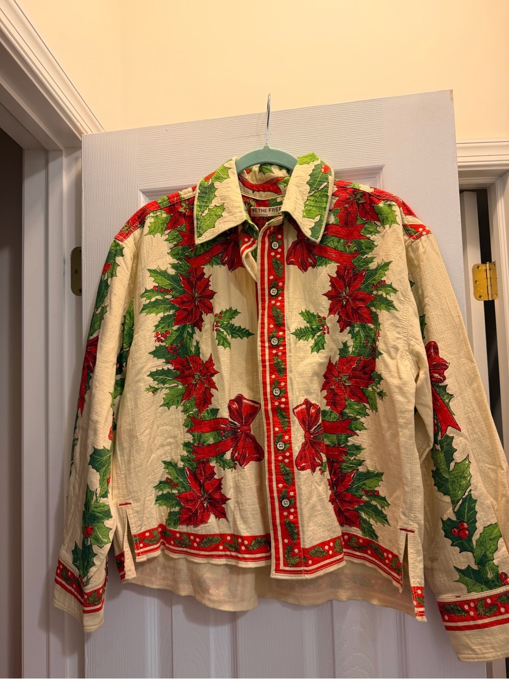 We The Free Red & Green Poinsettia Button-Down Shirt